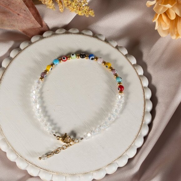 Bracelet Adjustable Handma Clear Crystal Turkish Eye For women multicolored Gift - Picture 9 of 9